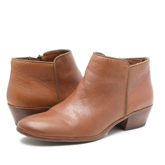 Sam Edelman Betty Ankle Bootie Western Boots Brown Tan Side Zipper Stacked Heel - Picture 1 of 10